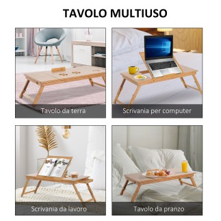 HOMCOM Πτυσσόμενο και ανακλινόμενο Τραπέζι Η/Υ με Συρτάρι, 72x35x22-30, Χρώμα ξύλου