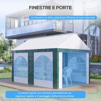 Σκηνή Outsunny Garden Party για έως 12 άτομα με διπλή είσοδο, μανταλάκια και σχοινιά, 400x295x285 cm