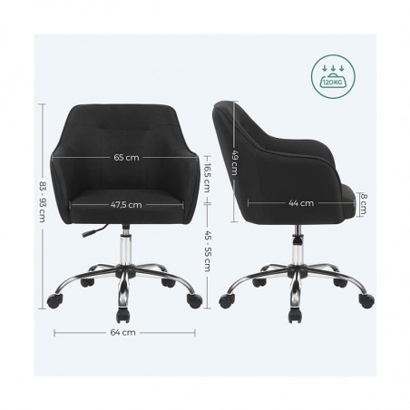 Καρέκλα Γραφείου 65 x 69 x 83-93 cm Χρώματος Μαύρο Songmics OBG019B01