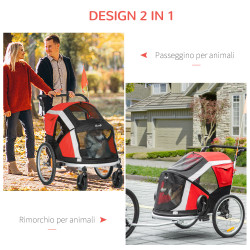 PawHut Dog Bike Trailer για σκύλους κάτω των 30 κιλών με 2 εισόδους, δίχτυα παράθυρα και ανοιγόμενη οροφή, 150x82x98-108cm