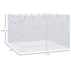 Outsunny 3x3 Nylon Gazebo Wall, Σετ 3 τεμαχίων κουνουπιέρα με 6 παράθυρα και πόρτα με φερμουάρ, 300Lx195cm 84C-410V00WT