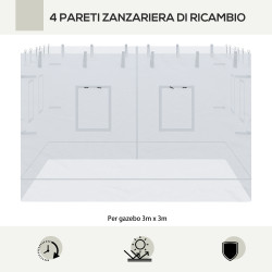 Outsunny 3x3 Nylon Gazebo Wall, Σετ 3 τεμαχίων κουνουπιέρα με 6 παράθυρα και πόρτα με φερμουάρ, 300Lx195cm 84C-410V00WT