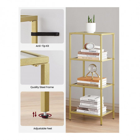 Μεταλλική Ραφιέρα με 4 Γυάλινα Ράφια 30 x 40 x 95 cm VASAGLE LGT28G