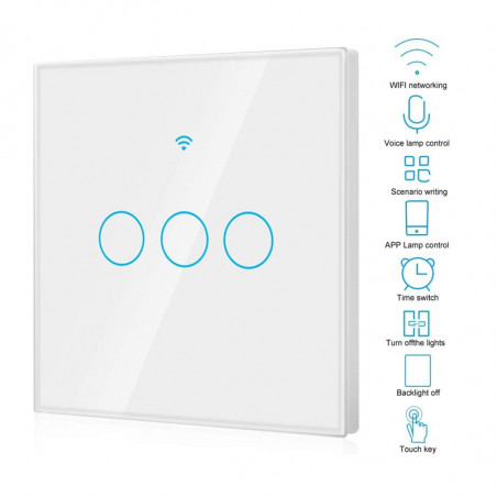 Χωνευτός Διακόπτης Τοίχου Wi-Fi Smart Switch για Έλεγχο Φωτισμού με Τρία Πλήκτρα Αφής Rovo FN3C