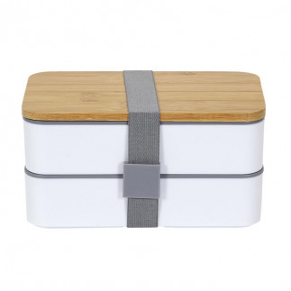 Φαγητοδοχείο - Lunch Box 2 Επιπέδων με Μαχαιροπίρουνα και Καπάκι από Μπαμπού 18.5 x 10.5 x 9.7 cm Cook Concept KA4820