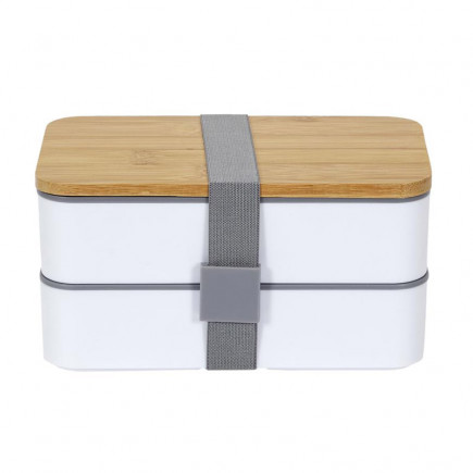 Φαγητοδοχείο - Lunch Box 2 Επιπέδων με Μαχαιροπίρουνα και Καπάκι από Μπαμπού 18.5 x 10.5 x 9.7 cm Cook Concept KA4820