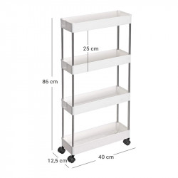 Μεταλλικό Τρόλεϊ Κουζίνας με 4 Ράφια 40 x 12.5 x 86 cm Songmics KSC08WT