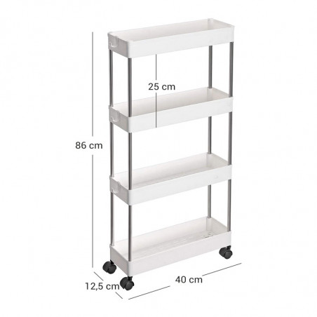 Μεταλλικό Τρόλεϊ Κουζίνας με 4 Ράφια 40 x 12.5 x 86 cm Songmics KSC08WT