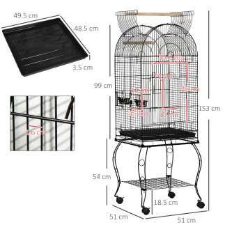 PawHut Bird and Canary Cage, Aviary με Μαύρες Μεταλλικές ρόδες 51x51x153cm