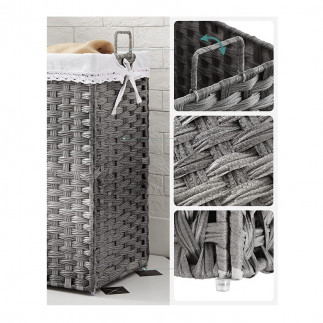 Πτυσσόμενο Καλάθι Απλύτων από Ρατάν 90 Lt 46 x 33 x 60 cm Χρώματος Γκρι Songmics LCB390G01