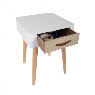 Ξύλινο Κομοδίνο με 1 Συρτάρι 35 x 35 x 48 cm Χρώματος Λευκό Home Deco Factory HD3739