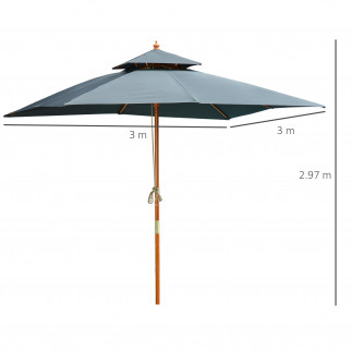 Ομπρέλα Outsunny Garden 3x3m με 8 μπαστούνια μπαμπού και κάλυμμα αντηλιακού 2 επιπέδων, γκρι