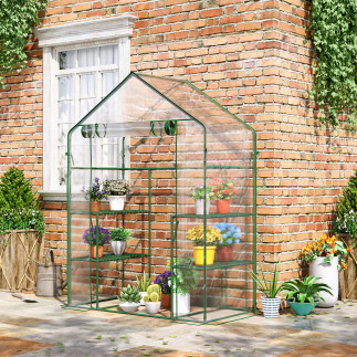 Outsunny Garden Greenhouse σε Αδιάβροχο και Anti UV PE με εξαρτήματα τοποθέτησης, 142x73x195cm - Πράσινο