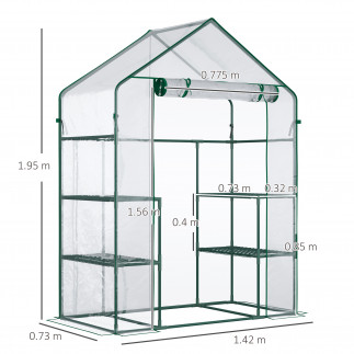 Outsunny Garden Greenhouse σε Αδιάβροχο και Anti UV PE με εξαρτήματα τοποθέτησης, 142x73x195cm - Πράσινο