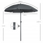 Outsunny Beach Parasol από πολυεστέρα και ατσάλι με ανακλινόμενο κουβούκλιο 45°, Ø180x209 cm, Γκρι 84D-221V00CG