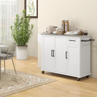 HOMCOM Kitchen Island με συρτάρι, ντουλάπι και 2 ανοιχτά ράφια, από MDF και ανοξείδωτο ατσάλι, 128x45,5x91,5 cm