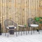 Outsunny Rattan Garden Lounge με 2 πολυθρόνες με μαξιλάρια και γυάλινο τραπεζάκι σαλονιού, γκρι