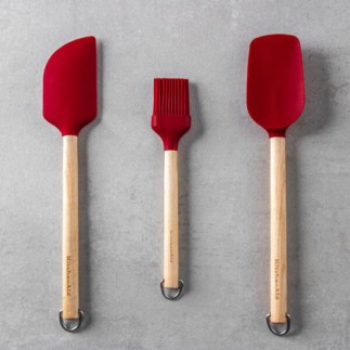 KitchenAid Birchwood Baking Utensils, Set of Three, Empire Red, Carded