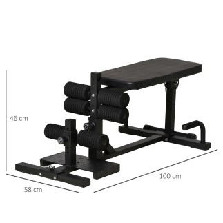 HOMCOM 3 σε 1 Squat Machine με ρυθμιζόμενο ύψος και ανακλινόμενο ατσάλινο πάγκο, 100x58x46cm - Μαύρο