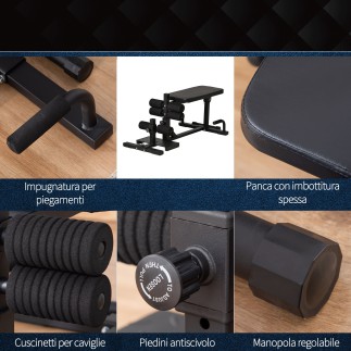HOMCOM 3 σε 1 Squat Machine με ρυθμιζόμενο ύψος και ανακλινόμενο ατσάλινο πάγκο, 100x58x46cm - Μαύρο