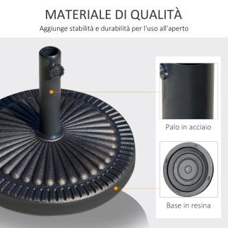 Outsunny 14,28kg Στρογγυλή βάση ομπρέλας ρητίνης με διακόσμηση, για κοντάρια 38mm και 48mm, Φ44x33cm, Μπρονζέ 84D-191