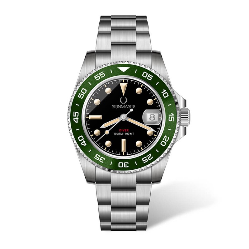 Ρολόι με Μεταλλικό Μπρασελέ Unisex Diver Cave Steinmaster Πράσινο 030026