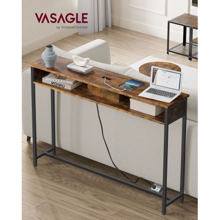 VASAGLE Κονσόλα Τραπέζι με Πρίζα για Εξοικονόμηση Χώρου, 25 x 120 x 81 cm Ρουστίκ Καφέ και Μαύρο LNT111K01