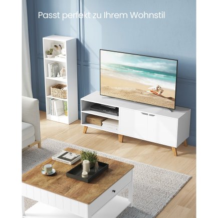 VASAGLE Έπιπλο Τηλεόρασης ς έως 65 Ίντσες, με 2 Πόρτες και Ρυθμιζόμενα Ράφια, 140 cm Πλάτος, Λευκό LTV027T46