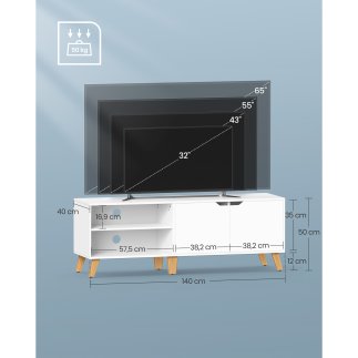 VASAGLE Έπιπλο Τηλεόρασης ς έως 65 Ίντσες,  με 2 Πόρτες και Ρυθμιζόμενα Ράφια, 140 cm Πλάτος, Λευκό LTV027T46 - 12 άτοκες δόσεις