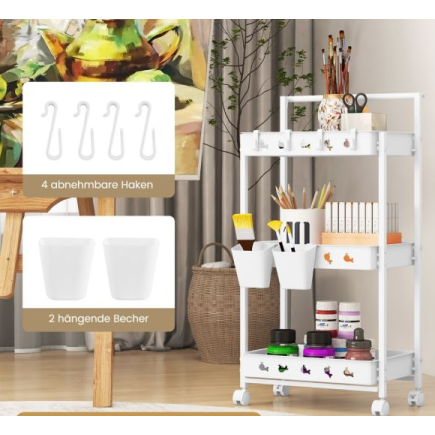 Τρόλεϊ Κουζίνας 3 Επιπέδων με Ρόδες 42 x 29 x 83 cm Λευκό JZ10202WH Costway