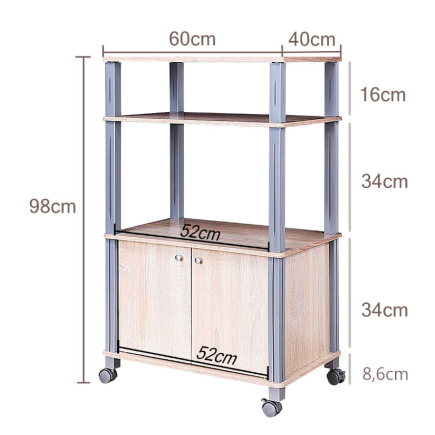 Τρόλεϊ Κουζίνας με Ράφια και Ρόδες 60 x 40 x 98 εκ. HW60180OA Costway