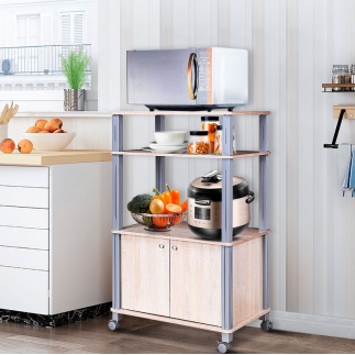 Τρόλεϊ Κουζίνας με Ράφια και Ρόδες 60 x 40 x 98 εκ. HW60180OA Costway
