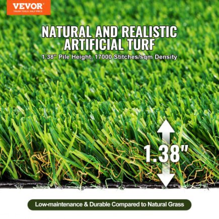 VEVOR Τεχνητό Γρασίδι 1.2 x 1.8 m, 35mm Χαλάκι Εξωτερικού Χώρου, Πράσινο, Εύκολο Καθάρισμα με Οπές Αποστράγγισης RZCP1J4X6FT18HF