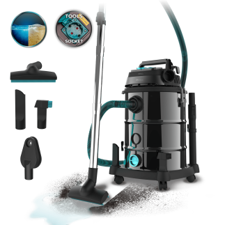 CECOTEC  Σκούπα Conga Rockstar Wet & Dry Steel Pro για Στερεά και Υγρά, Μεταλλική, 30L, 1600W, με Πρίζα Εργαλείων και Αξεσουάρ Κ