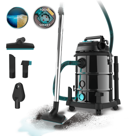 CECOTEC  Σκούπα Conga Rockstar Wet & Dry Steel Pro για Στερεά και Υγρά, Μεταλλική, 30L, 1600W, με Πρίζα Εργαλείων και Αξεσουάρ Κ