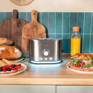 CECOTEC  Διπλή Κατακόρυφη Φρυγανιέρα Cecotec Shine&Toast από Ανοξείδωτο Ατσάλι, 850W, 2 Φέτες, 1.5 Υποδοχές, Φωτισμός LED, 7 Επί