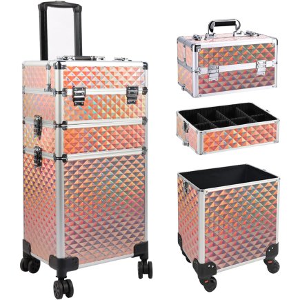 BAKAJI Βαλίτσα Μακιγιάζ Αισθητικής Beauty Case 3 σε 1 Χρυσή με Αποσπώμενους Τροχούς 02841254