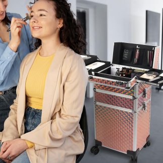 BAKAJI Βαλίτσα Μακιγιάζ Αισθητικής Beauty Case 3 σε 1 Χρυσή με Αποσπώμενους Τροχούς 02841254