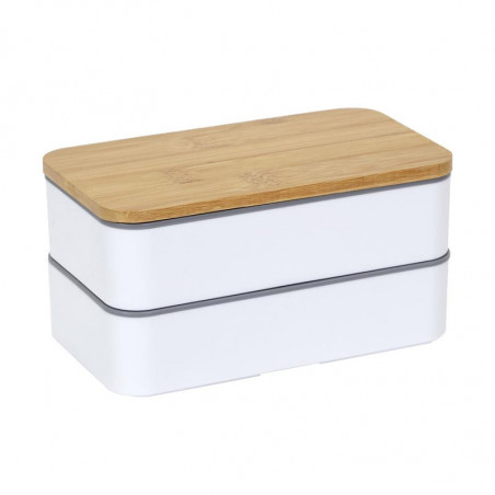 Φαγητοδοχείο - Lunch Box 2 Επιπέδων με Μαχαιροπίρουνα και Καπάκι από Μπαμπού 18.5 x 10.5 x 9.7 cm Cook Concept KA4820