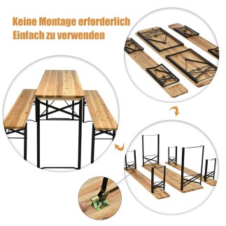 Costway 178 cm Μακρύ Τραπέζι Μπύρας με Σετ Καθισμάτων 3-Τεμαχίων Πτυσσόμενο Σετ Πικνίκ Τραπέζι και Πάγκοι OP70433