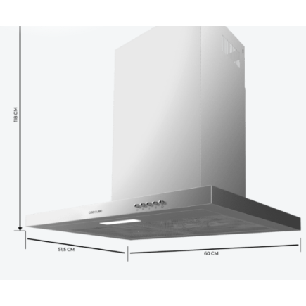 Απορροφητήρας Bolero Flux TM 603500 Inox B – 60 cm, 350 m³/h, Ενεργειακή Κλάση A CEC-02876 Cecotec