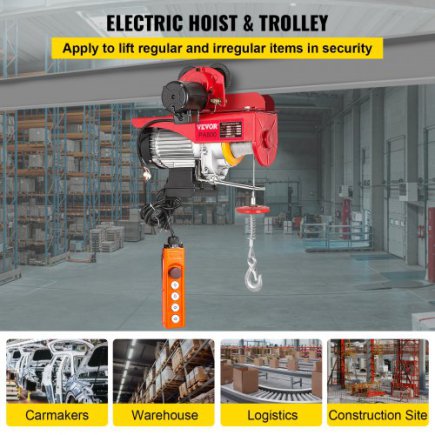 Ηλεκτρικός Γερανός VEVOR 800Kg/1700Lbs 1300W με Τρόλεϊ 12M/40Ft DDHL800KGXCZH0001V2