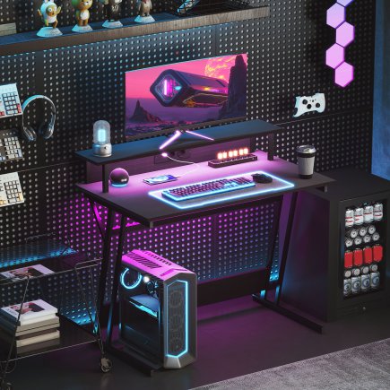 HOMCOM Γραφείο Gaming με LED Φώτα και Υποστήριξη για Οθόνη, από Μοριοσανίδα και Ατσάλι, 100x60x88.5 εκ., Μαύρο 920-094V90BK