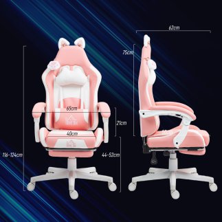 HOMCOM  Εργονομική Καρέκλα Gaming με Αυτιά Γάτας, Υποπόδιο, Οσφυϊκή και Αυχενική Υποστήριξη, Ροζ  921-794V00PK