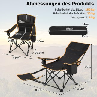Costway Πολυλειτουργική Καρέκλα Camping με Αποσπώμενο Υποπόδιο και Ρυθμιζόμενη Πλάτη NP11710DK