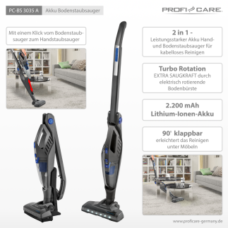 Ασύρματη Ηλεκτρική Σκούπα Δαπέδου 14.8V 2200 mAh - Ανθρακί PC-BS3035 ProfiCare