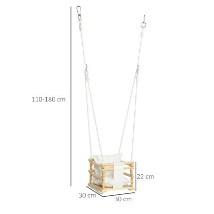 AIYAPLAY Baby Swing 9-36 μηνών από ξύλο και βαμβάκι με ρυθμιζόμενο σχοινί και μαξιλάρι, 30x30x110-180 cm 331-032V00WT