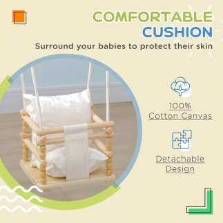 AIYAPLAY Baby Swing 9-36 μηνών από ξύλο και βαμβάκι με ρυθμιζόμενο σχοινί και μαξιλάρι, 30x30x110-180 cm 331-032V00WT
