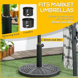 Outsunny Round Rattan Effect Garden Base Parasol Ø45cm Βάρος 9,5kg, Μαύρο 84D-170V01BK