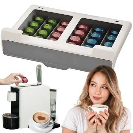 Οργανωτής για Κάψουλες Καφέ Nespresso Κρεμαστός – 30 Θέσεων με Συρόμενο Μηχανισμό Λευκό/Γκρι 5907451363539 Verk Group